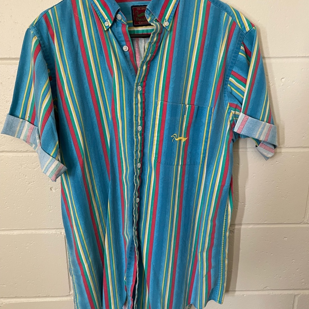 Vintage button up polo. Multi colored. Small marking on sleeve as shown